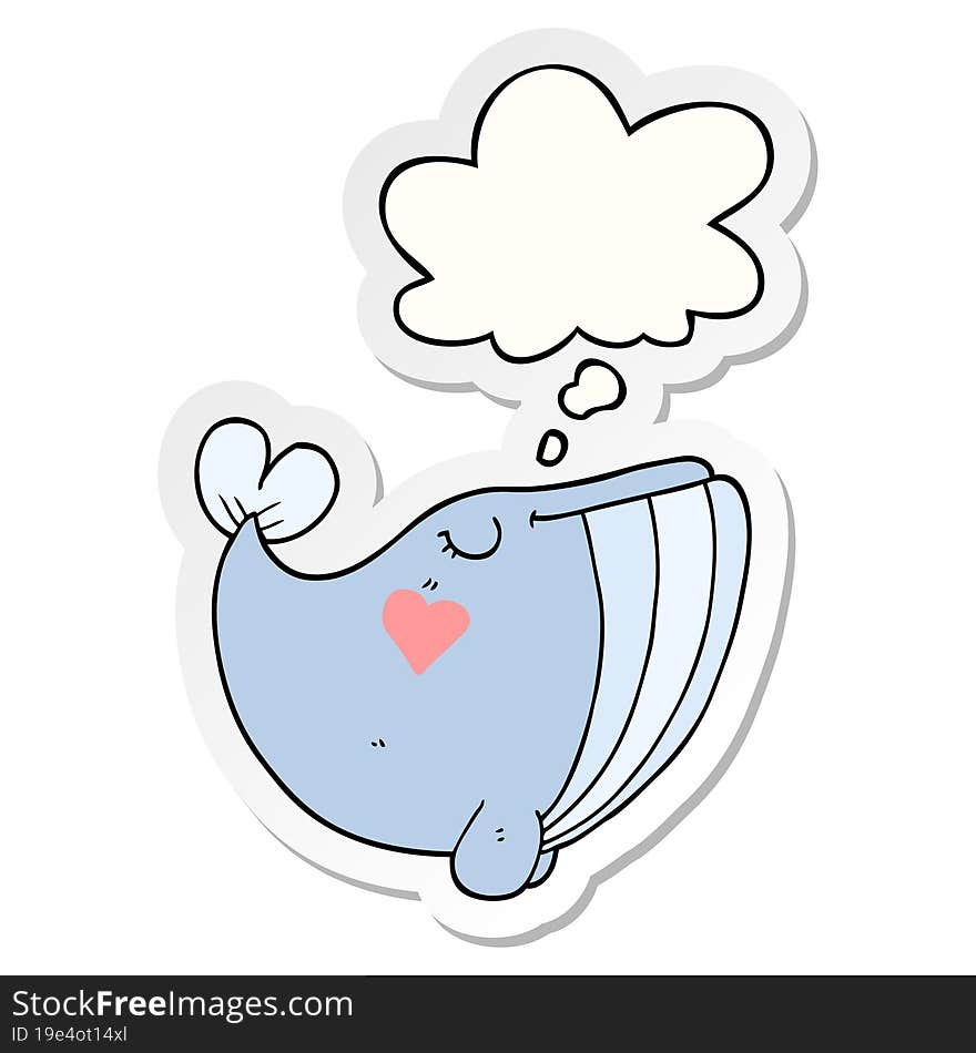 cartoon whale with love heart with thought bubble as a printed sticker