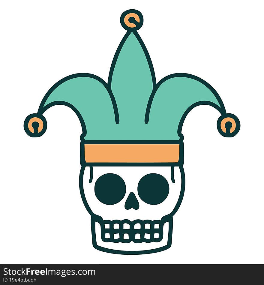 tattoo style icon of a skull jester