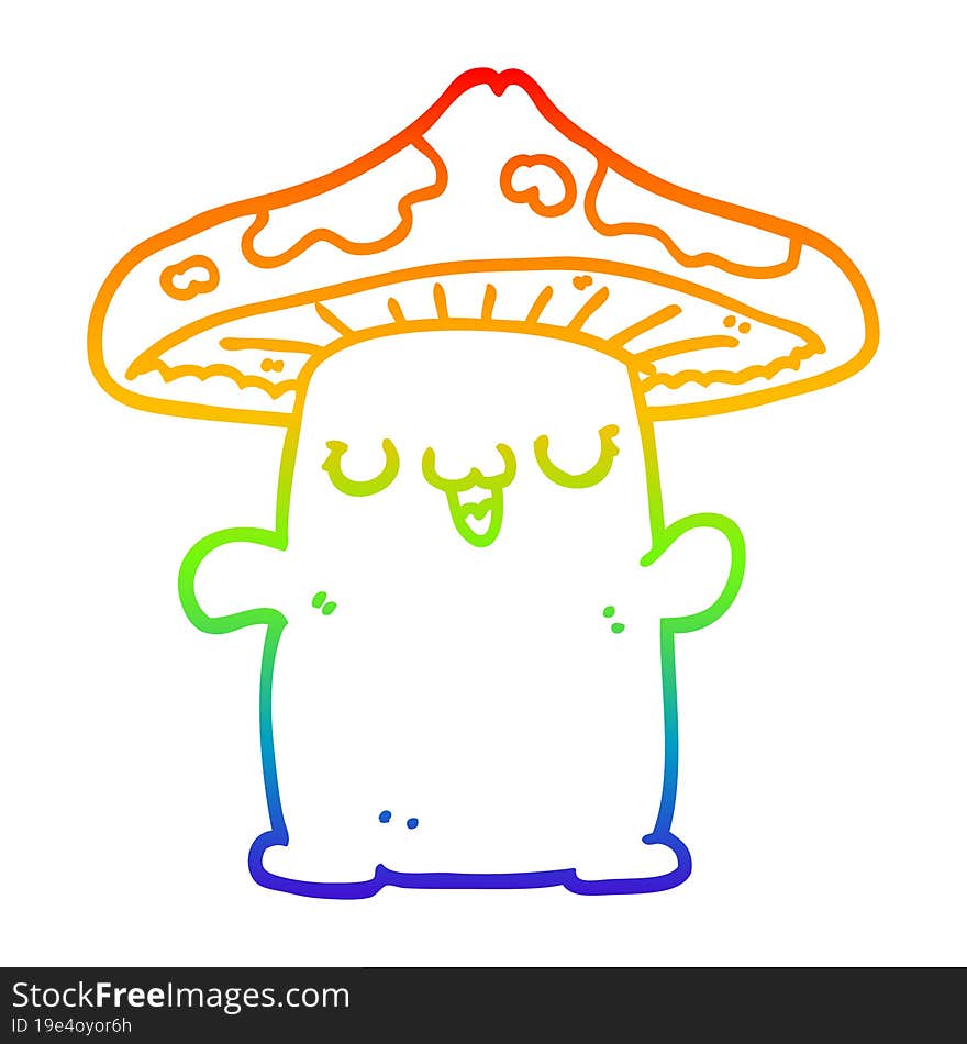 rainbow gradient line drawing of a cartoon mushroom creature