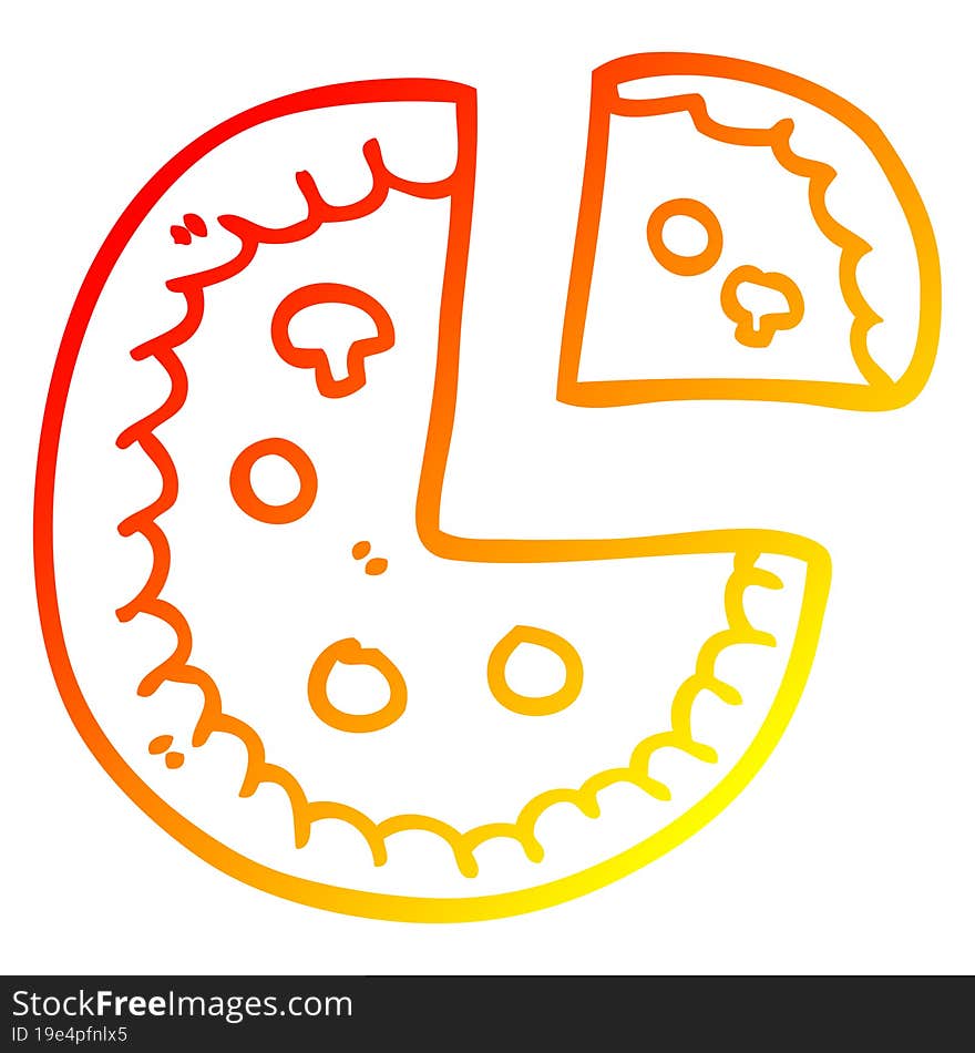 warm gradient line drawing cartoon pizza