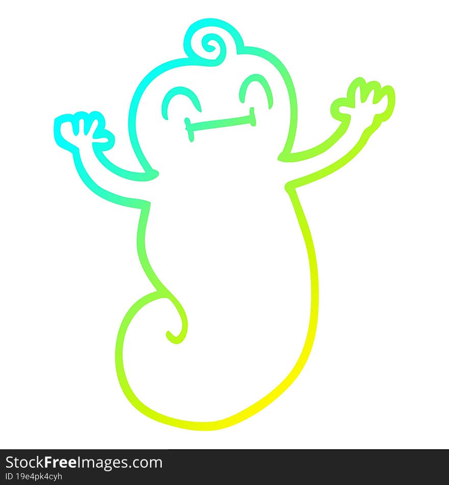 cold gradient line drawing of a cartoon happy ghost