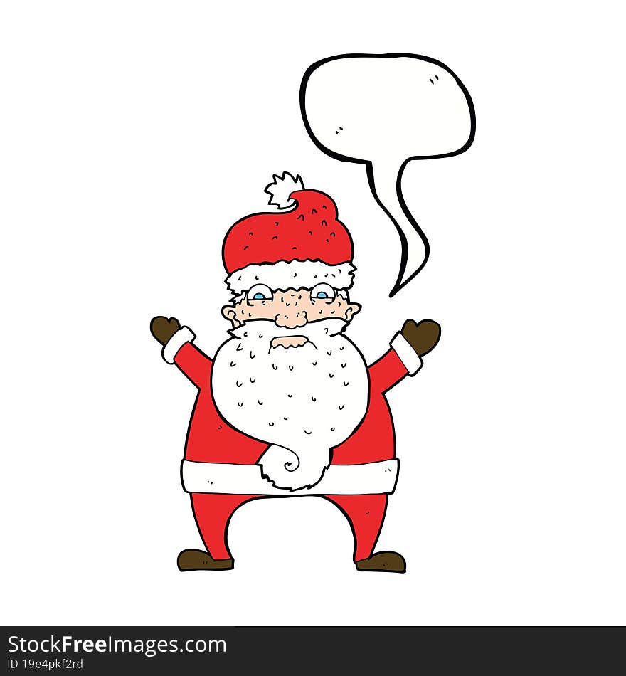 cartoon stressed out santa with speech bubble