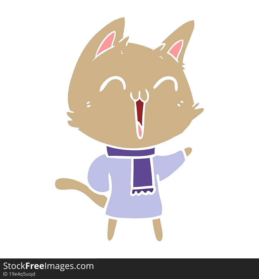 happy flat color style cartoon cat