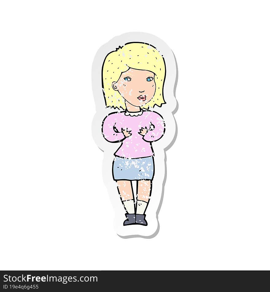 retro distressed sticker of a cartoon woman making excuses