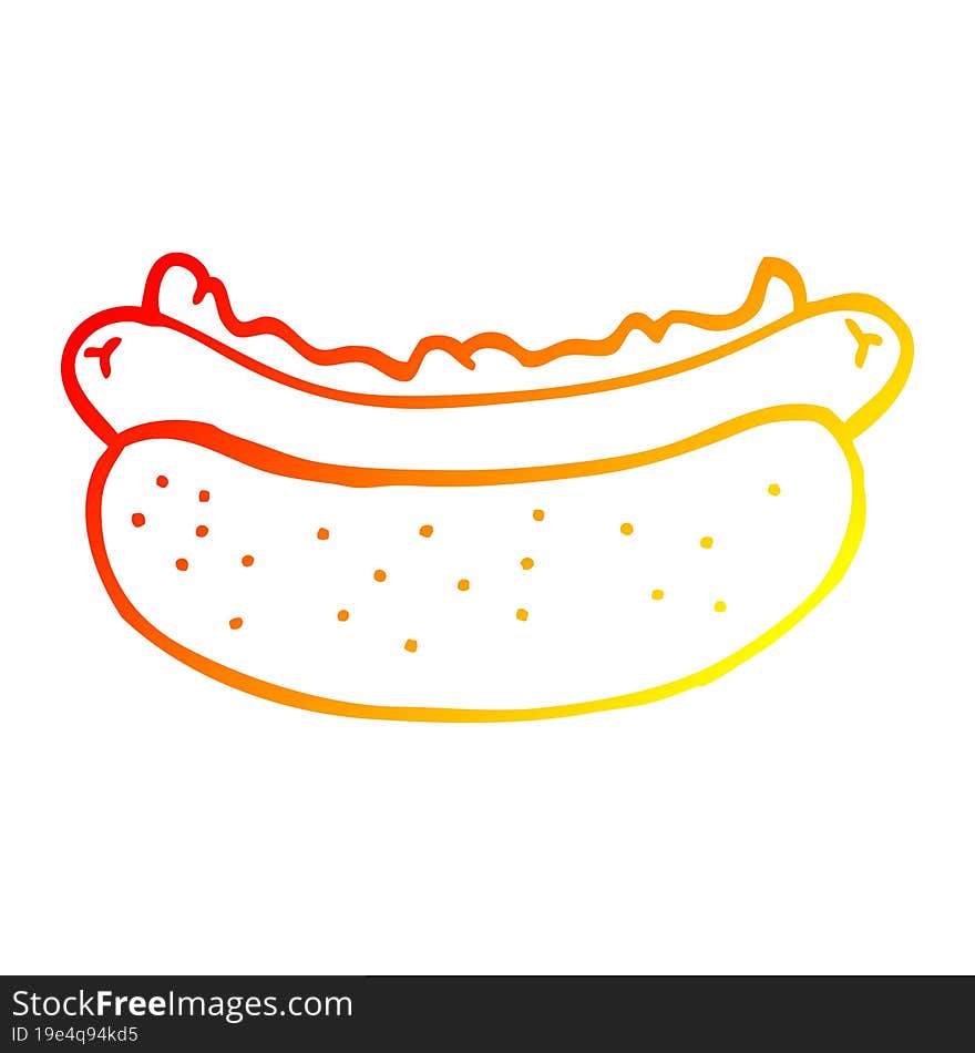 warm gradient line drawing cartoon hotdog