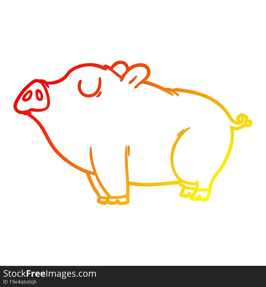 Warm Gradient Line Drawing Cartoon Pig