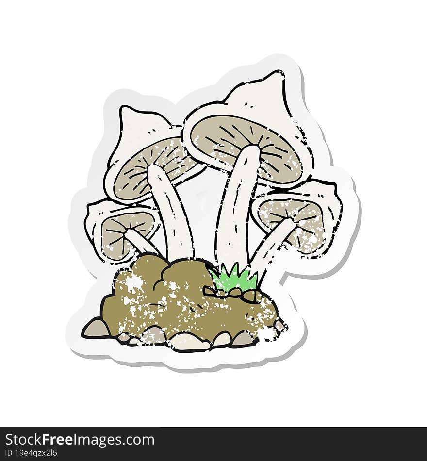 retro distressed sticker of a cartoon mushrooms