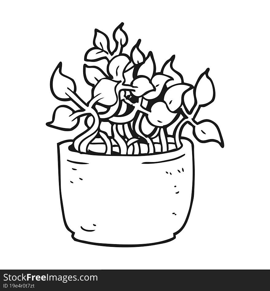 black and white cartoon house plant