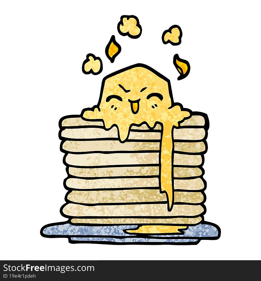 grunge textured illustration cartoon butter melting on pancakes