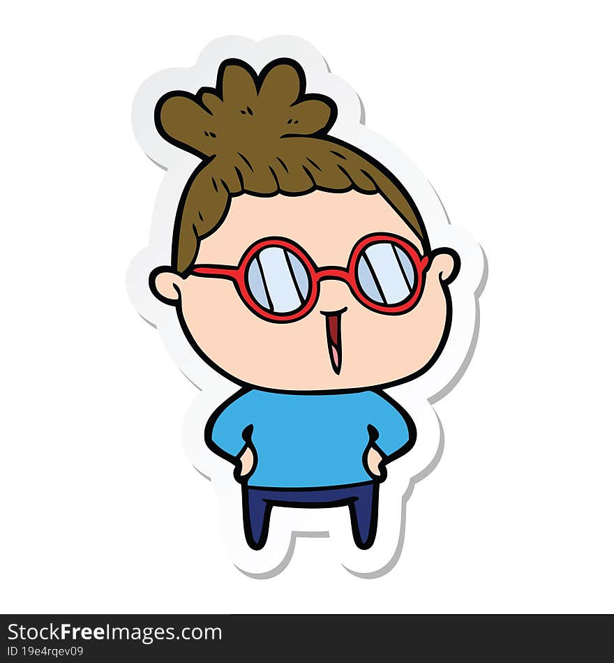 sticker of a cartoon woman wearing spectacles