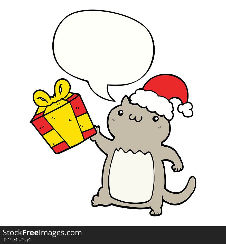 cute cartoon christmas cat with speech bubble