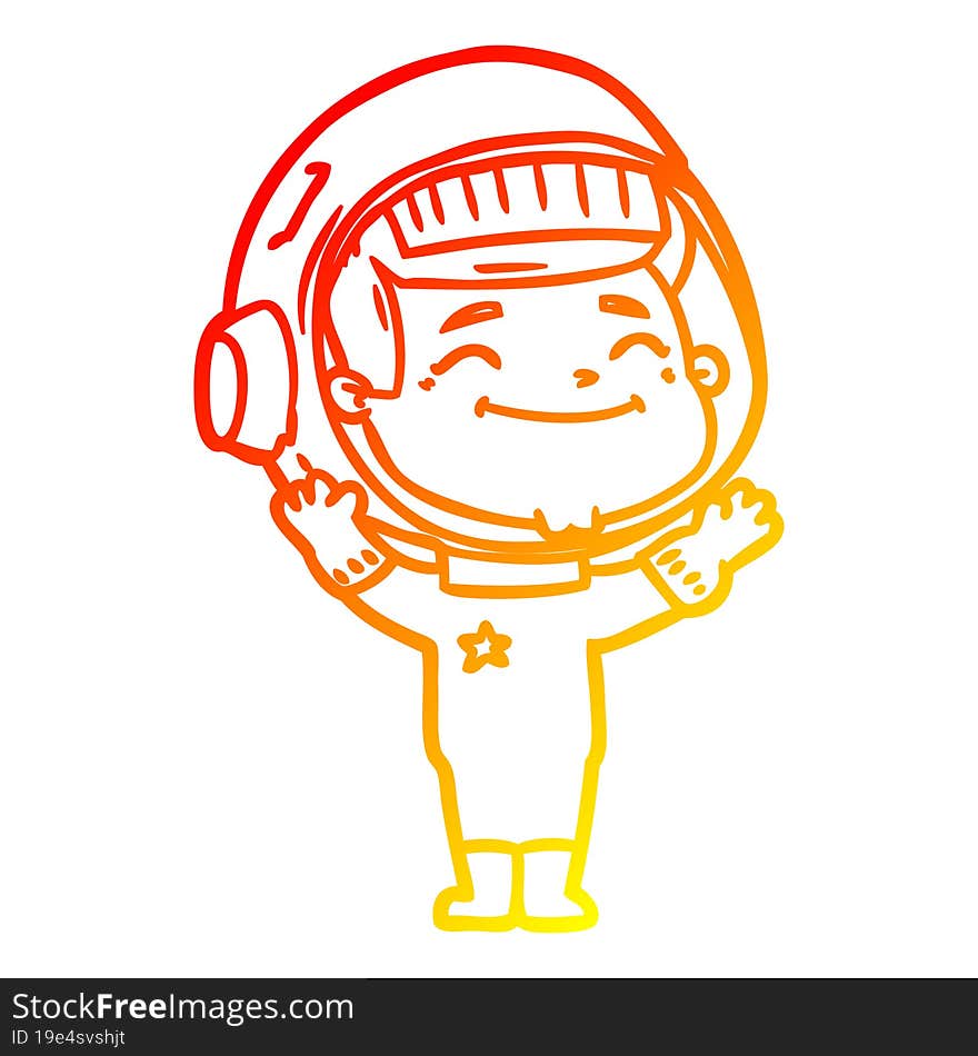 warm gradient line drawing of a happy cartoon astronaut