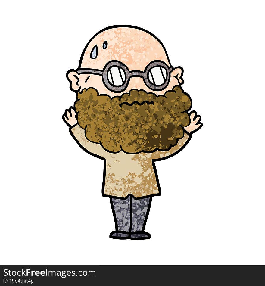 cartoon worried man with beard and spectacles. cartoon worried man with beard and spectacles