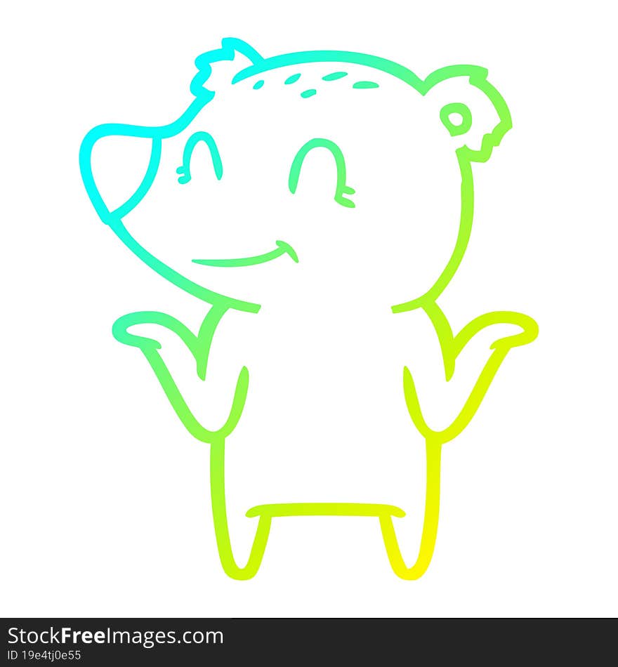 cold gradient line drawing smiling bear shrugging shoulders