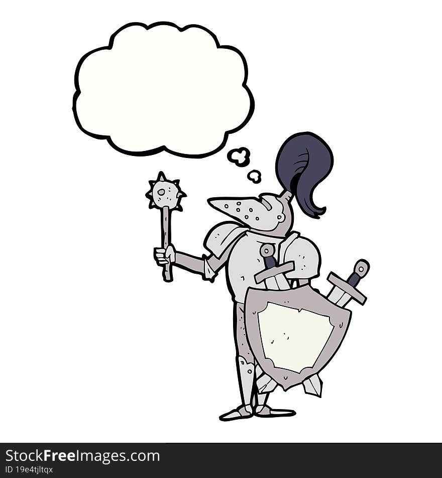 Thought Bubble Cartoon Medieval Knight With Shield