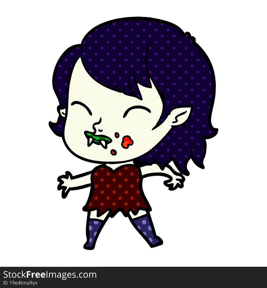 cartoon vampire girl with blood on cheek. cartoon vampire girl with blood on cheek