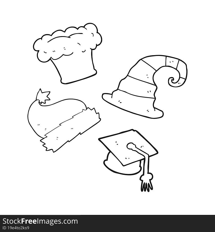 black and white cartoon hats