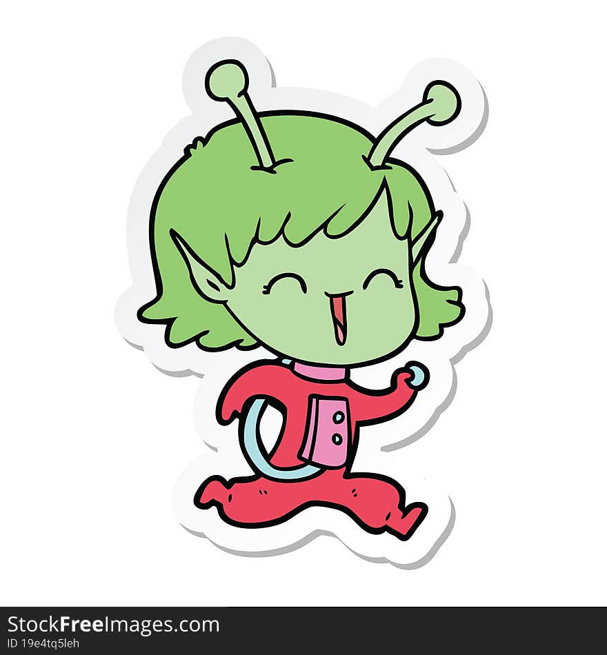 sticker of a cartoon alien girl laughing