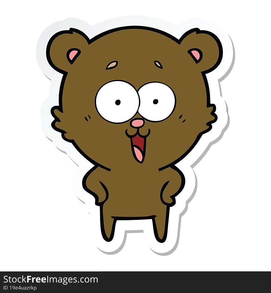 sticker of a laughing teddy  bear cartoon