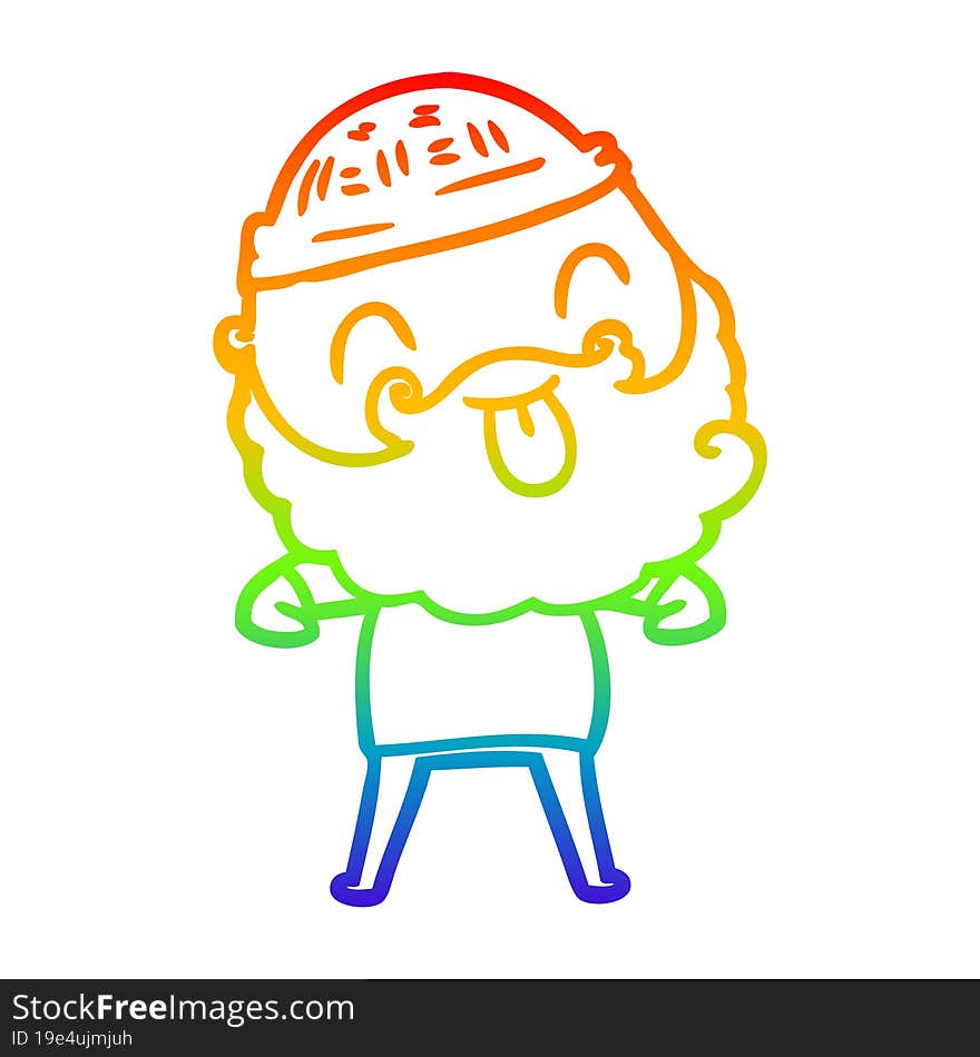 rainbow gradient line drawing man with beard sticking out tongue