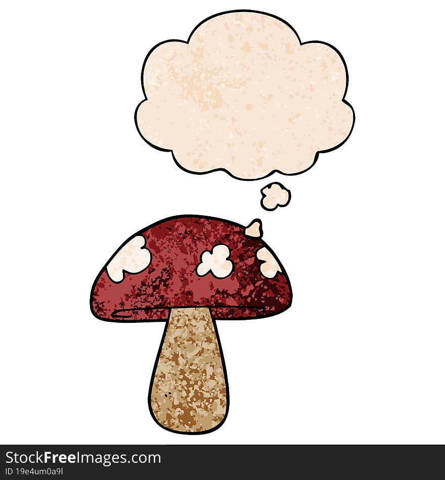 cartoon mushroom and thought bubble in grunge texture pattern style