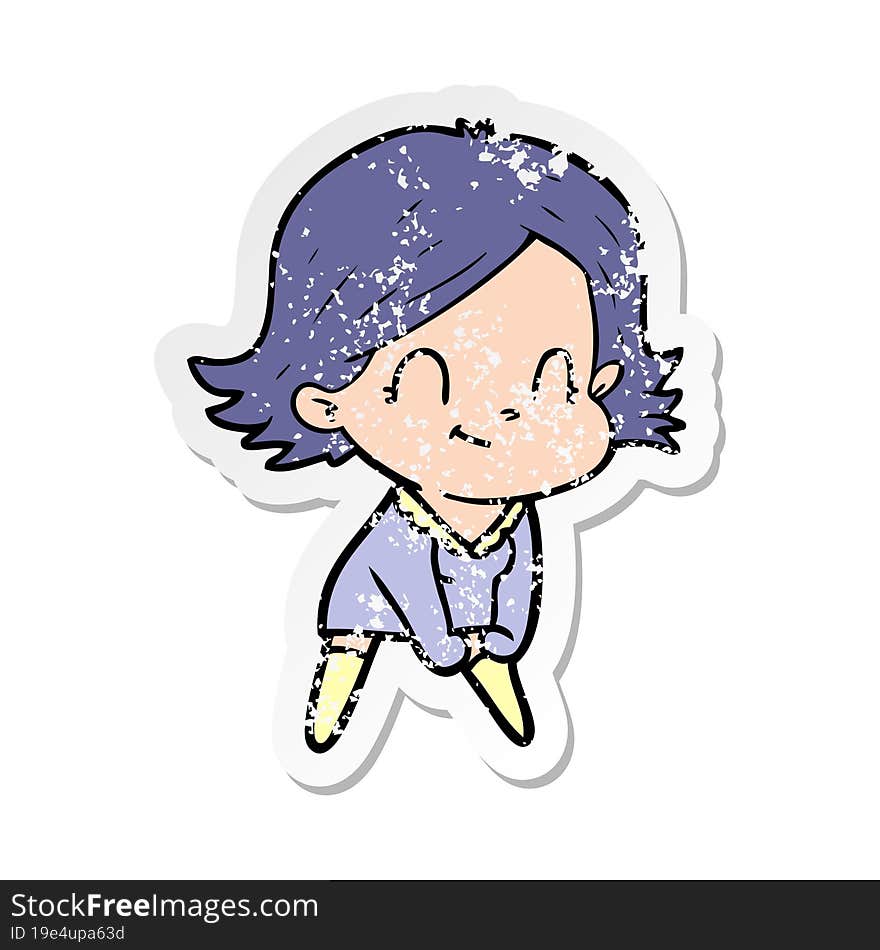 distressed sticker of a cartoon friendly girl