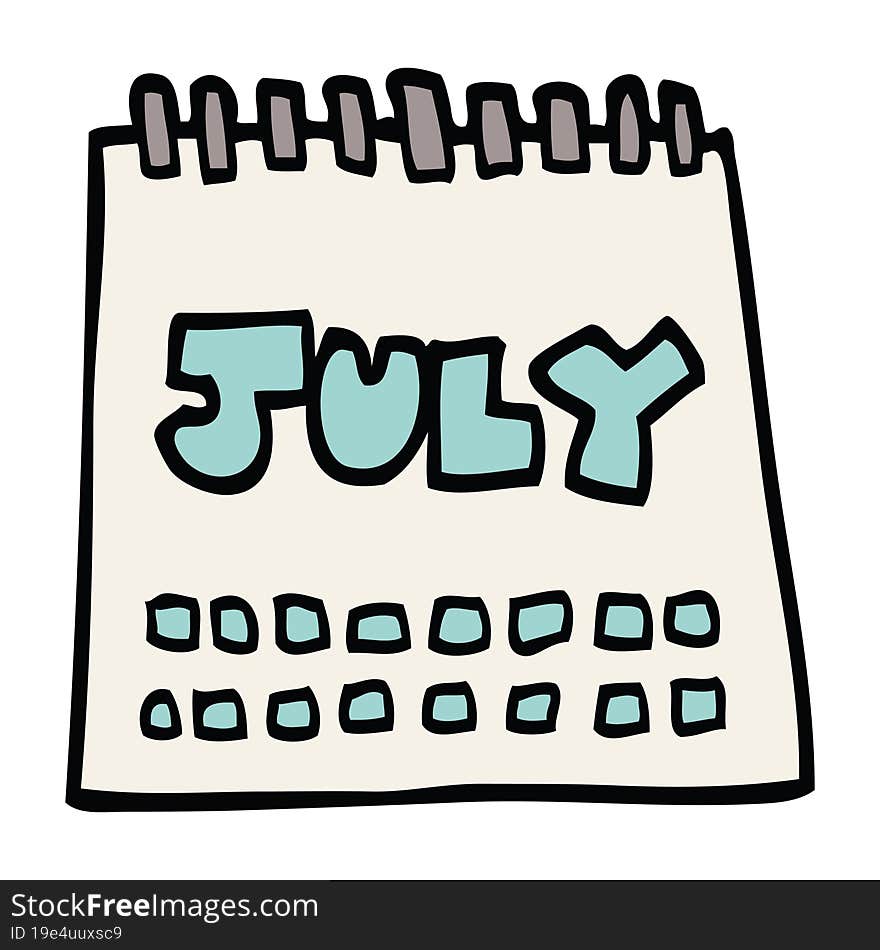 cartoon doodle calendar showing month of july