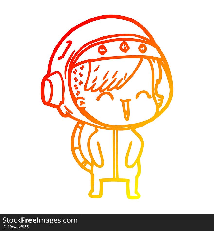 warm gradient line drawing happy cartoon space girl