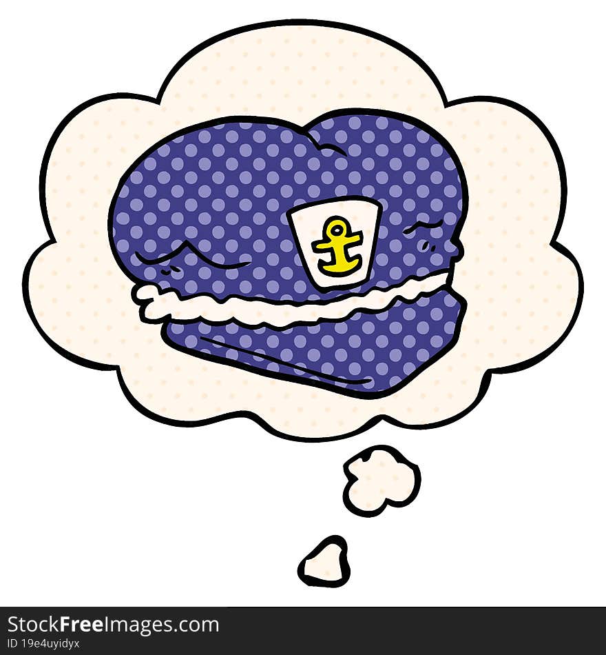 Cartoon Sailor Hat And Thought Bubble In Comic Book Style