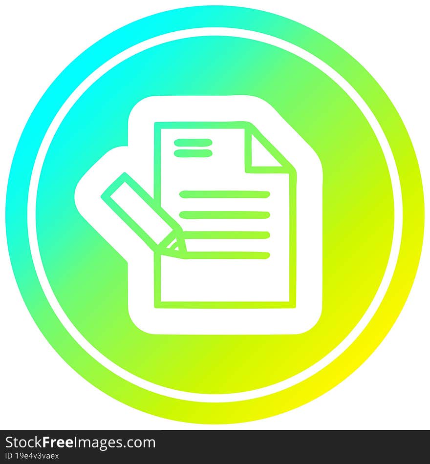 writing document circular in cold gradient spectrum