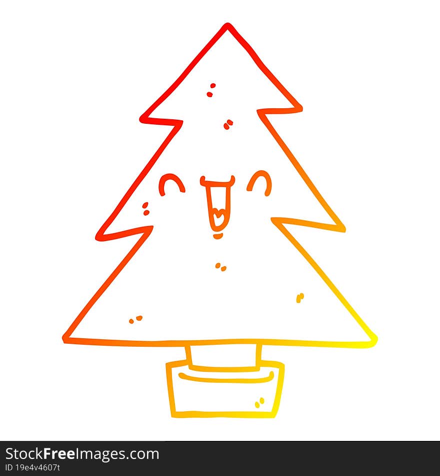 warm gradient line drawing cartoon christmas tree