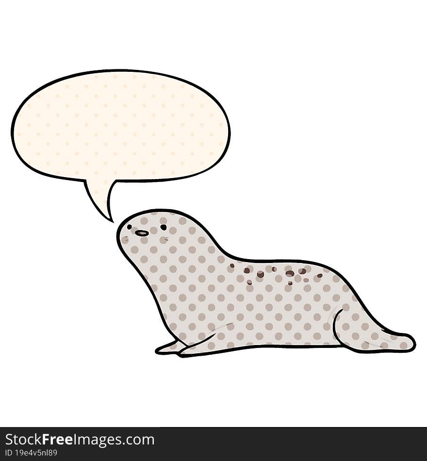 Cute Cartoon Seal And Speech Bubble In Comic Book Style