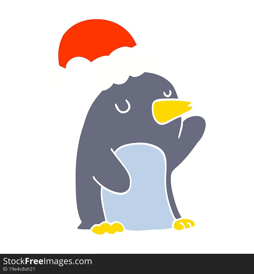 cute flat color style cartoon christmas penguin