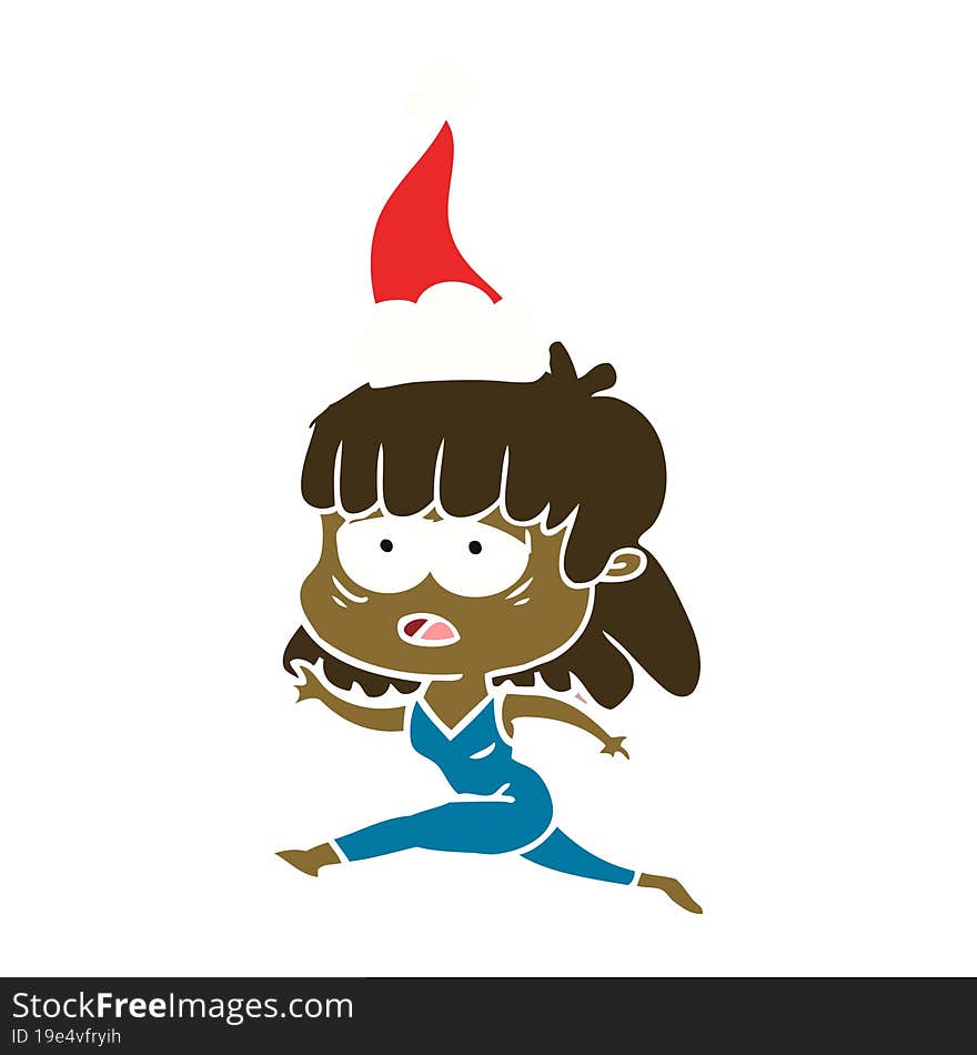 flat color illustration of a tired woman wearing santa hat