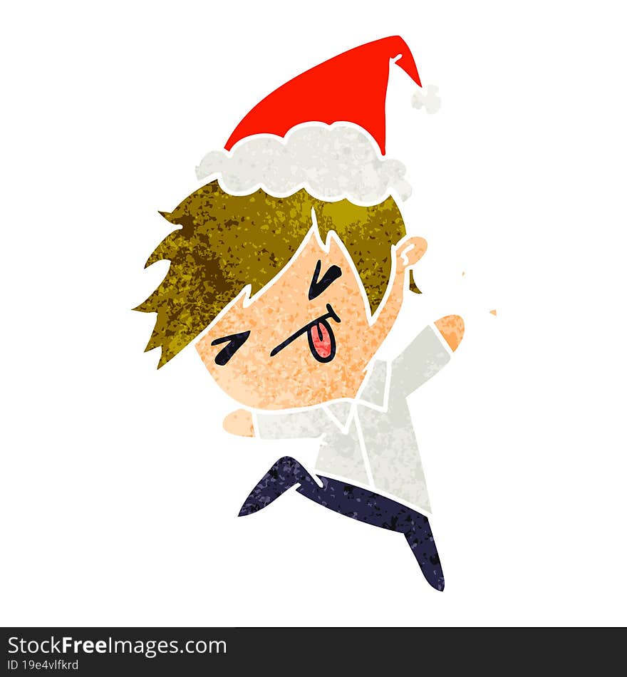 christmas retro cartoon of kawaii boy