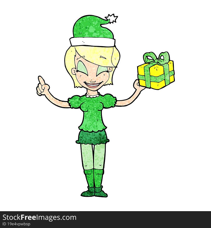 Cartoon Woman With Christmas Present