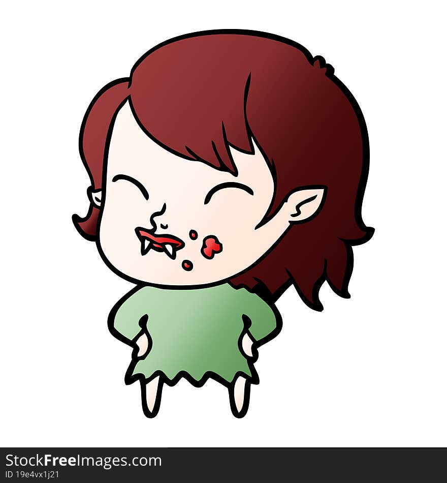 cartoon vampire girl with blood on cheek. cartoon vampire girl with blood on cheek