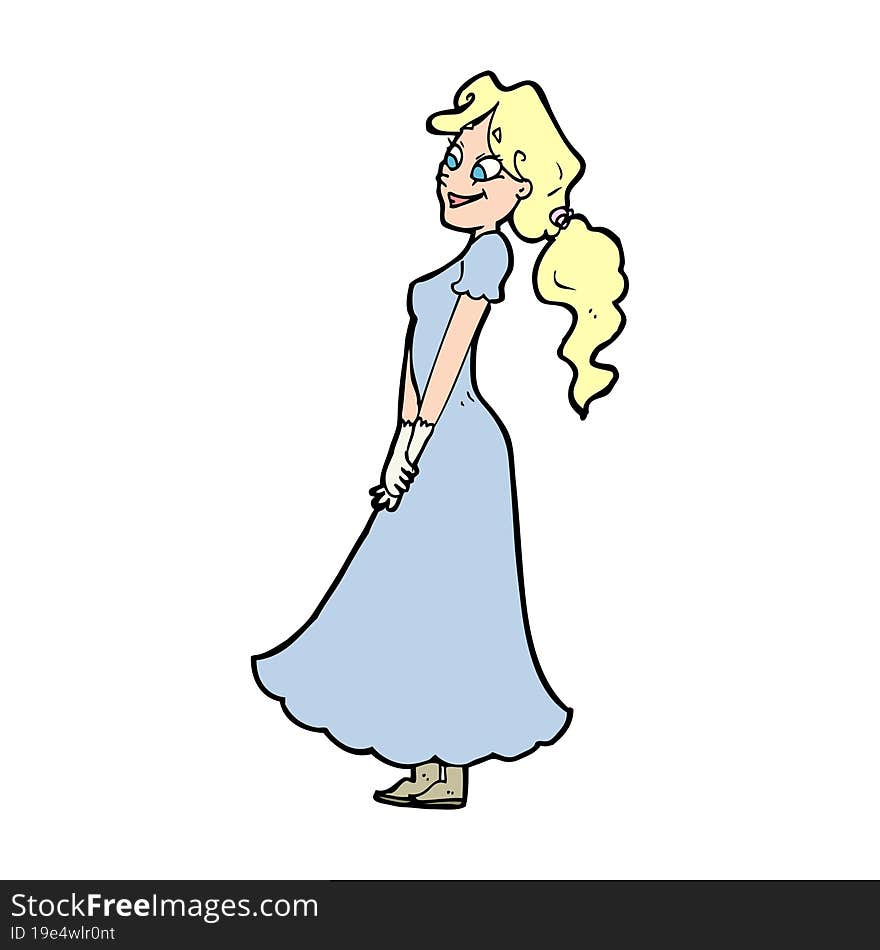 Cartoon Pretty Woman In Dress