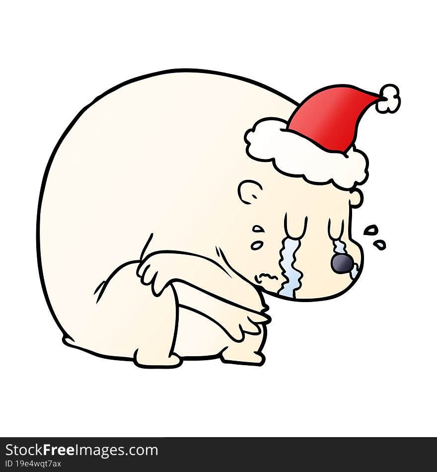 crying gradient cartoon of a polar bear wearing santa hat