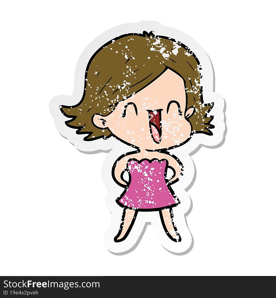 distressed sticker of a cartoon happy woman