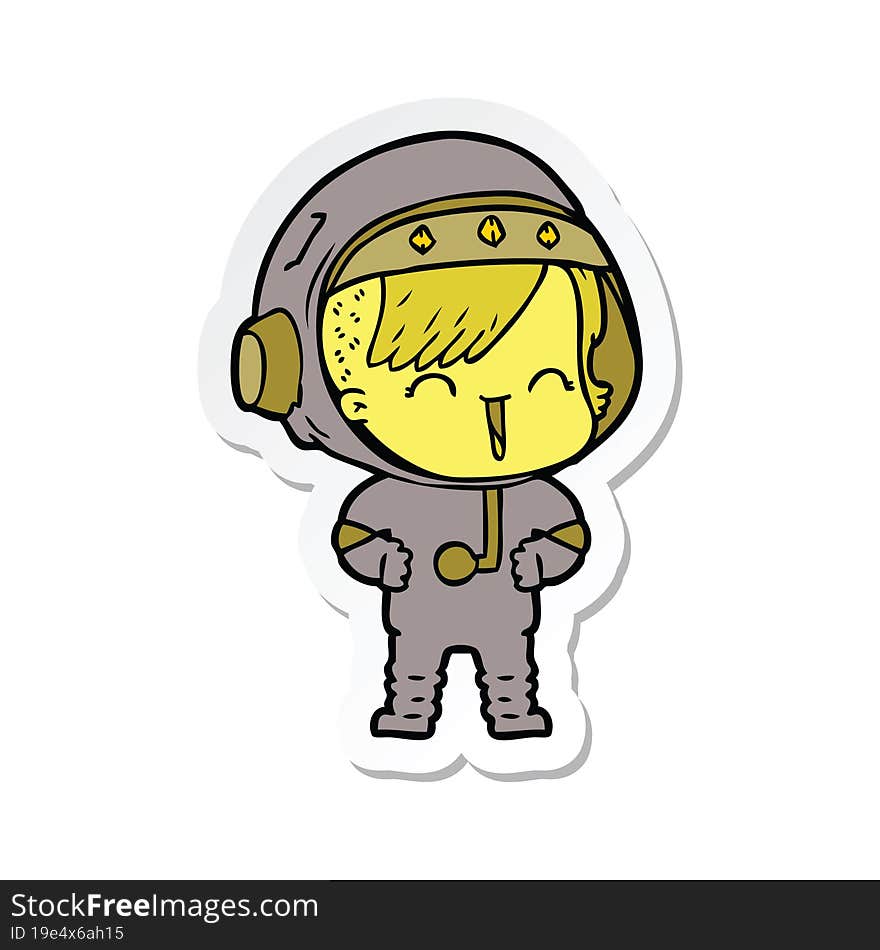 sticker of a happy cartoon space girl