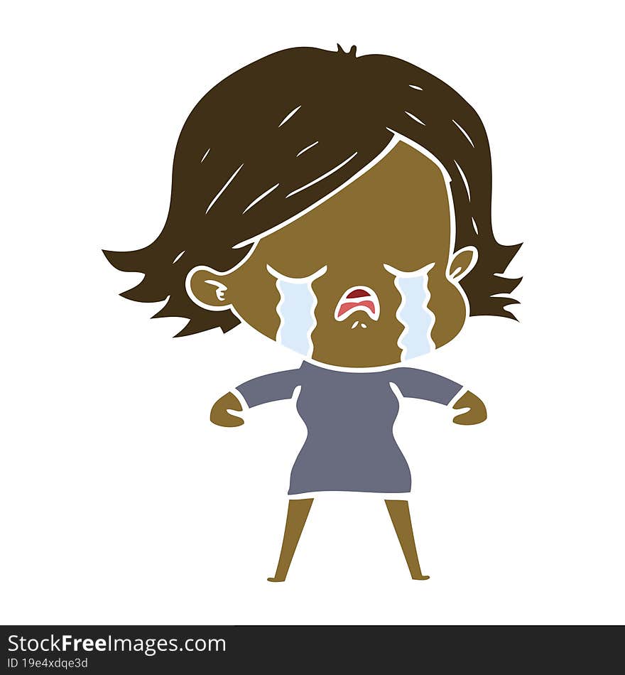 flat color style cartoon girl crying