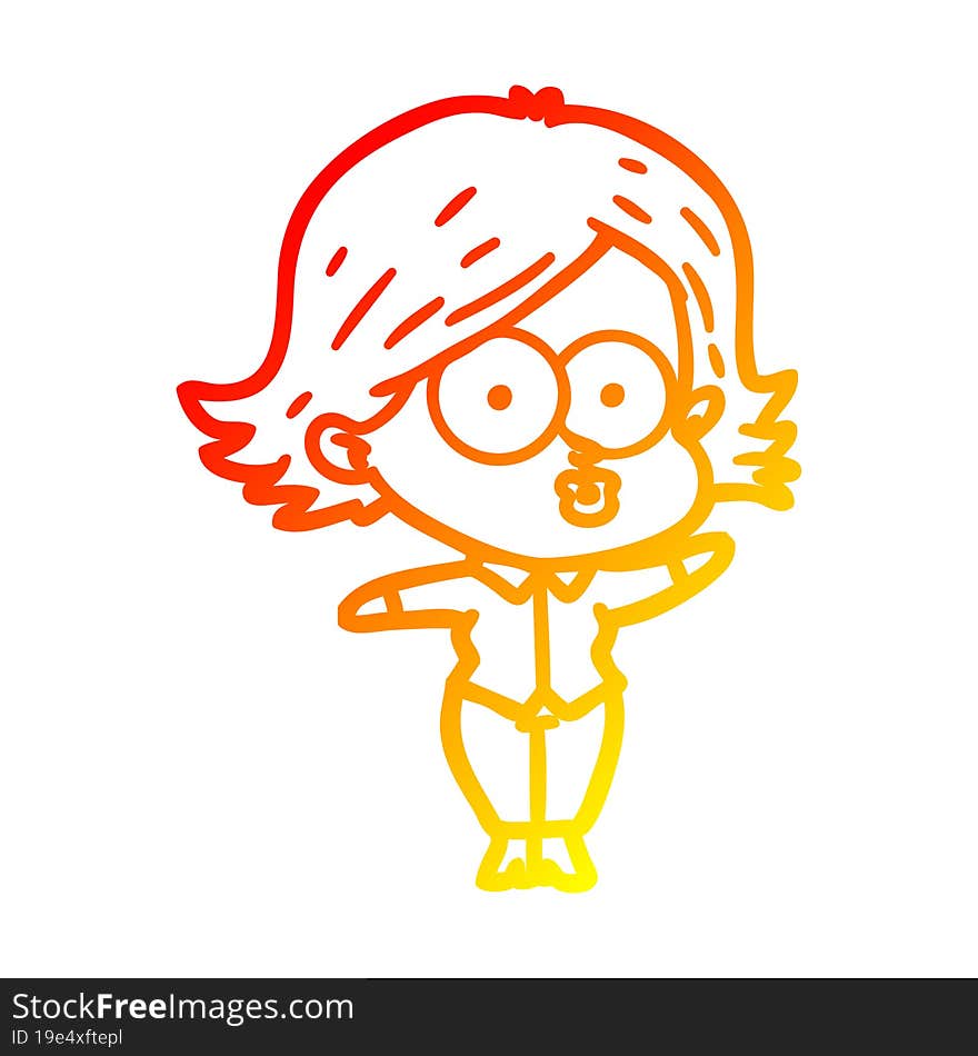 warm gradient line drawing of a cartoon girl pouting