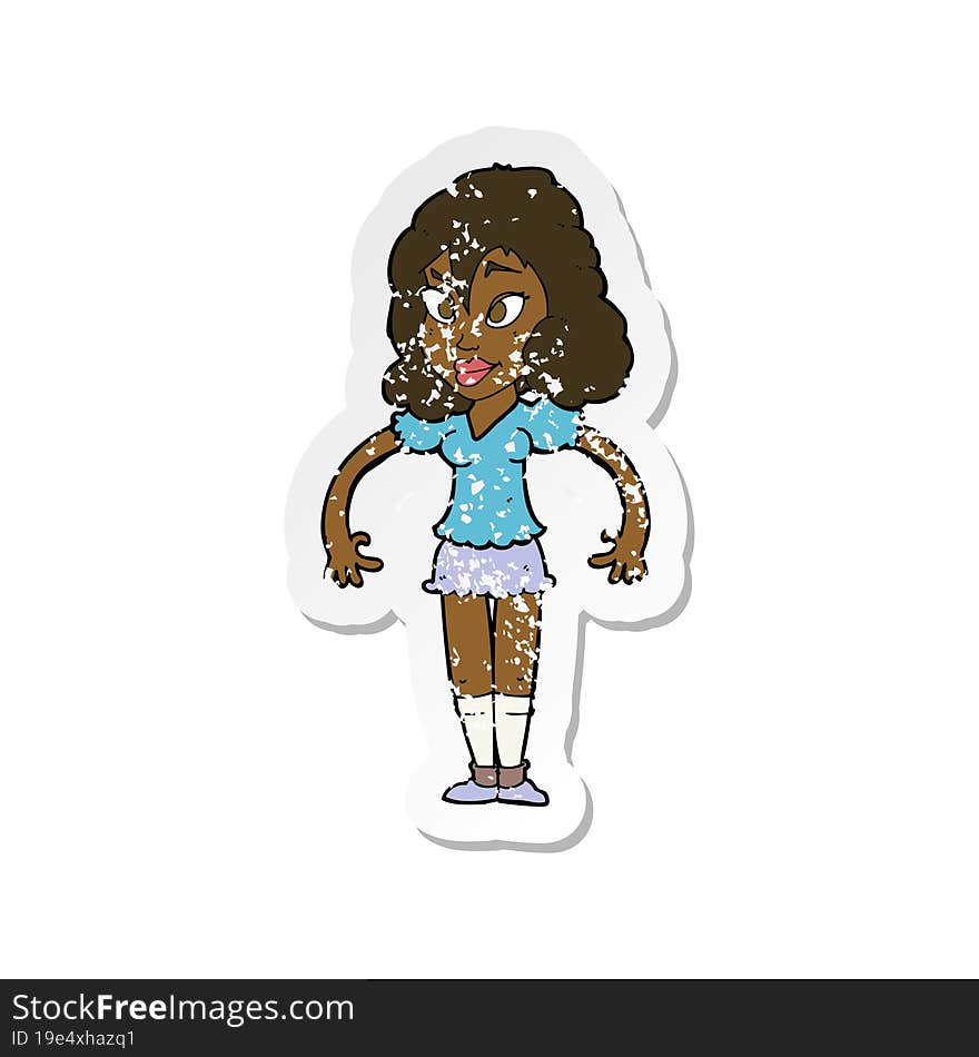 retro distressed sticker of a cartoon pretty woman