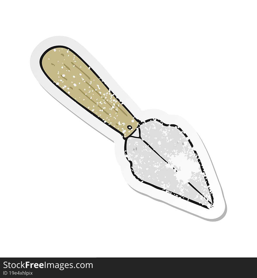 Distressed Sticker Of A Cartoon Garden Trowel