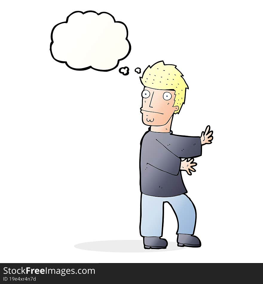 cartoon nervous man with thought bubble