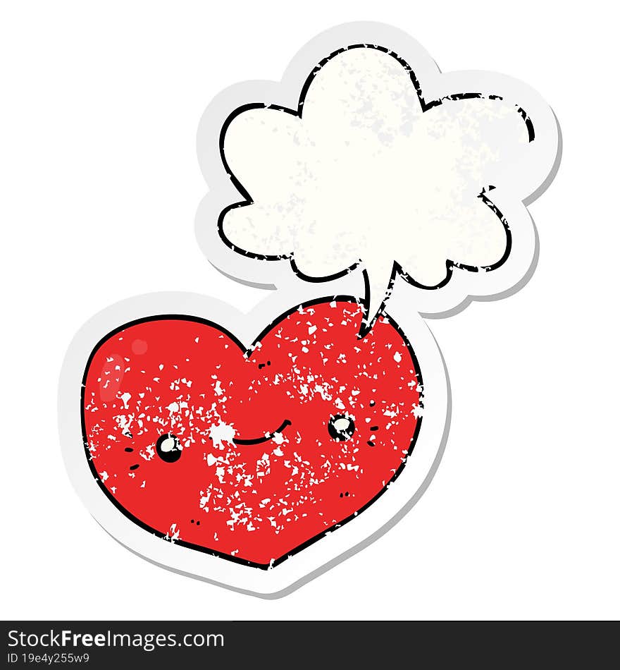 heart cartoon character and speech bubble distressed sticker