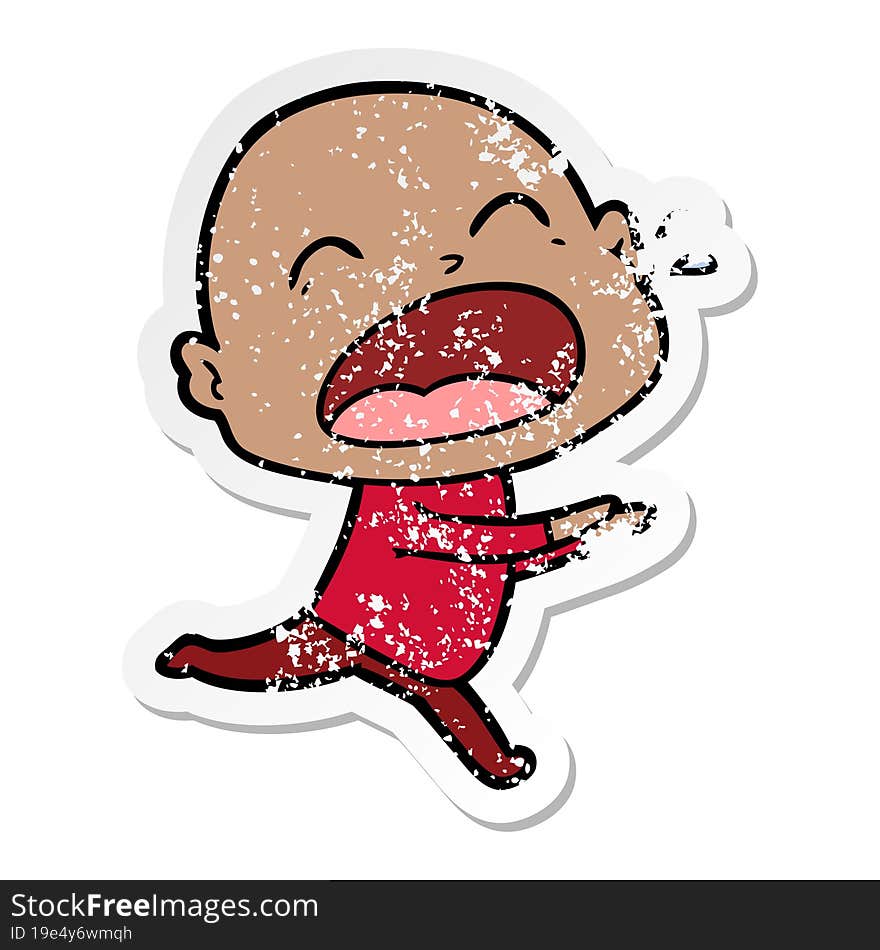 distressed sticker of a cartoon shouting bald man