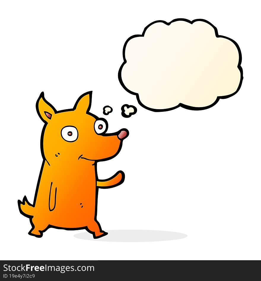 cartoon little dog waving with thought bubble