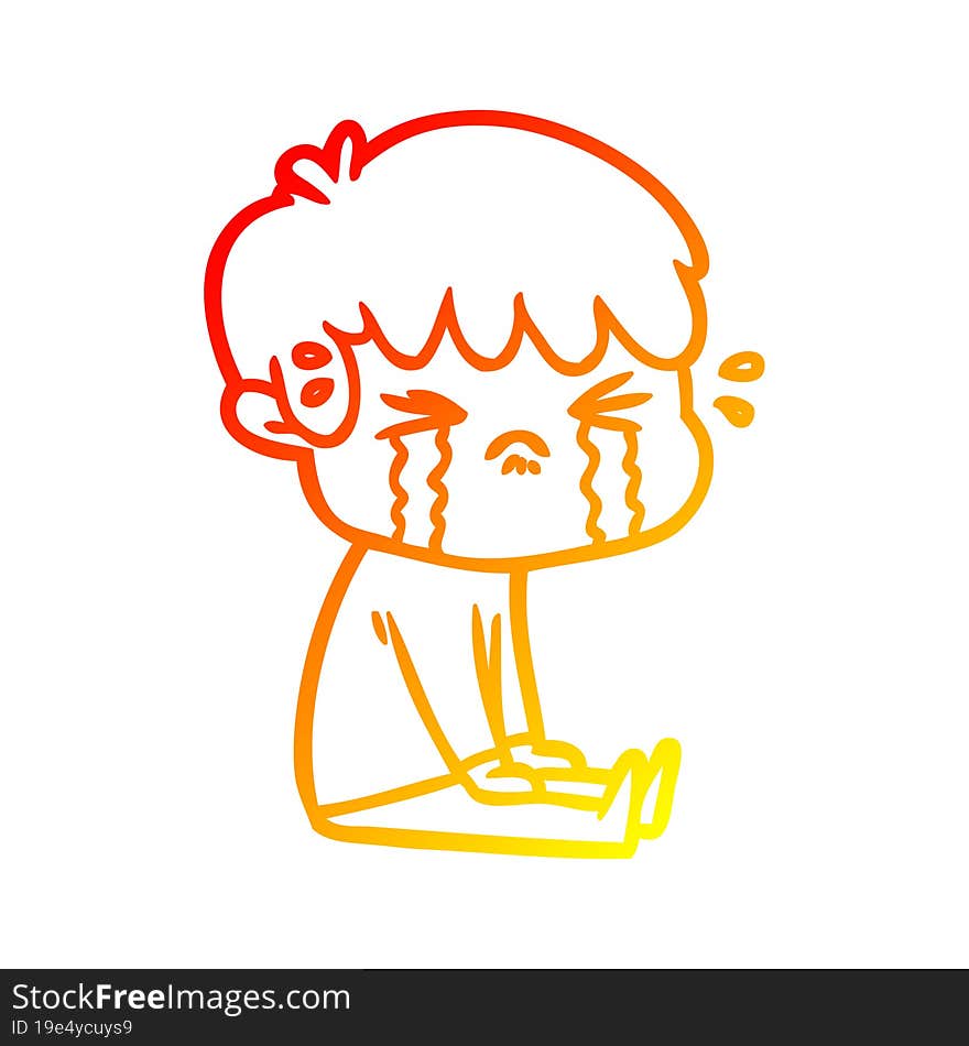 warm gradient line drawing cartoon boy crying